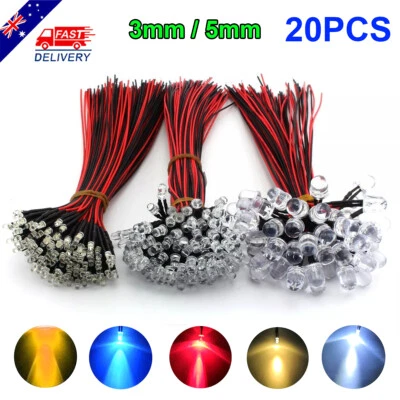 AU 20PCS Prewired Emitting Diode LED Bulb Single Color Light DC12V 3mm/5mm Lamp - image 1 of 4