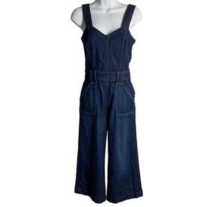 7 for All Mankind Denim Jumpsuit Womens Size 25 Blue Cropped Wide Leg Pockets - Picture 1 of 9