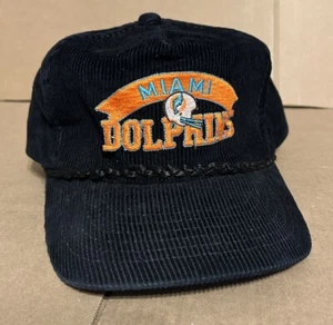 Miami Dolphins Vintage Youngan Corduroy Black Adjustable Zip Back Hat - Picture 1 of 10