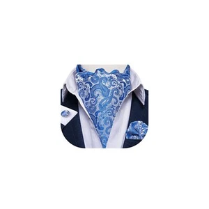 Blue Ascot Ties for Men Cravat Tie and Pocket Square Set Jacquard Silk Ascot ... - Picture 1 of 6