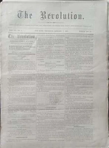 Elizabeth Cady Stanton / The Revolution January 2 1869 Vol III No 1 - Picture 1 of 2