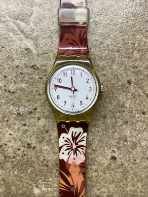 Vintage Swatch Transparent Red Floral Flower Ladies Watch - image 1 of 4
