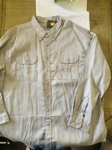Carhartt Frs003 Mens Fire Resistant Shirt Size 3XL Grey Twill Long Sleeve Nylon - Picture 1 of 4
