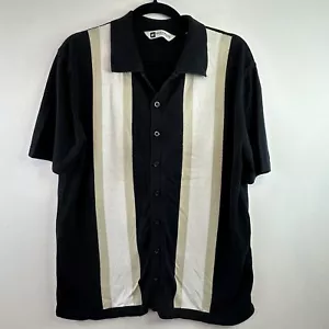 Bachrach Sweater Shirt Men's Large Black Striped Bowling Collared Knit Polo 90s - Picture 1 of 7