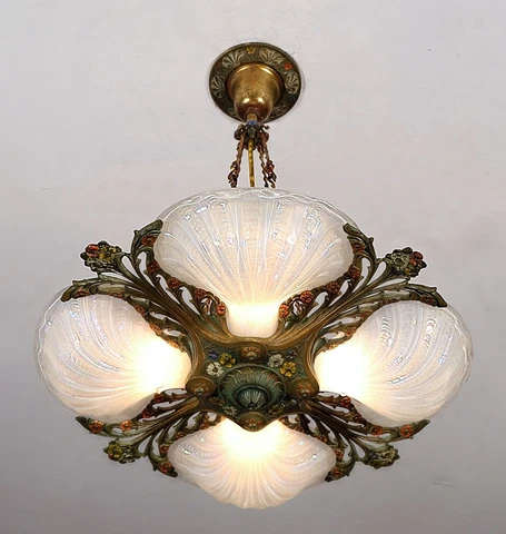 EXQUISITE! Restored Antique Bronze Conneaut Slip Shade Light Fixture Art Nouveau Cover
