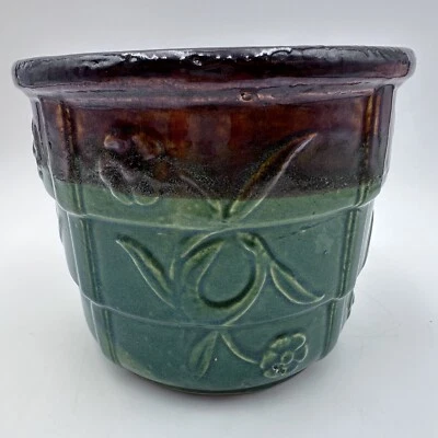MCM Robinson Ransbottom Pottery Co Glazed Daisy Green Brown Jardiniere 1920s - Image 1 of 4