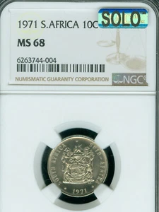 1971 SOUTH AFRICA 10 CENTS NGC MS68 MAC SOLO FINEST GRADE MAC SPOTLESS RARE *  - Picture 1 of 2