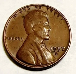 1957 D Lincoln Wheat Penny D Münzzeichen, One Cent Münze, Randfehler "L" in Liberty - Bild 1 von 2