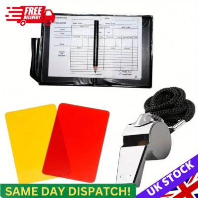 Referee Cards Red/Yellow Football Sport Wallet Notebook Pencil + whistle Set - Image 1 of 4