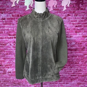Pendleton Green Suede Front Zip Wool Sweater Jacket Size Large - Picture 1 of 9