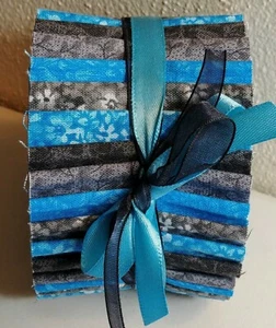 Honey Bun Strips Quilting Fabric 20~1.5" Turquoise Black Gray White Floral Set - Picture 1 of 4