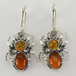 Multi-Color BALTIC AMBER Spider Leverback Earrings 925 STERLING SILVER #5828 - Picture 1 of 3