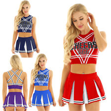 US Women High School Mini Skirt Adult Cheerleader Fancy Dress Outfit Costume