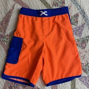 Lands End Boys Medium M 8 S Slim Swim Suit Trunks Shorts Orange Blue - Picture 1 of 10
