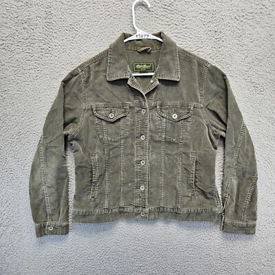 Chaqueta de pana Eddie Bauer para mujer pequeña verde cuello botón delantero Foto 1 de 4
