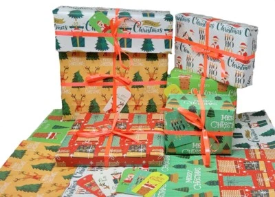 6 Folded Sheets Christmas Luxury Wrapping Paper with 6 Name Tags & 9M Ribbon - Image 1 of 4