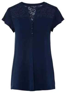 Bonprix Lace Detail Dark Blue Henley Top - Size 18 - BNWOT - RRP £18 - Picture 1 of 4