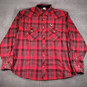 True Religion Flannel Lumber Jack Shirt Mens Western Plaid Pearl Snap Red 4XL - Picture 1 of 13