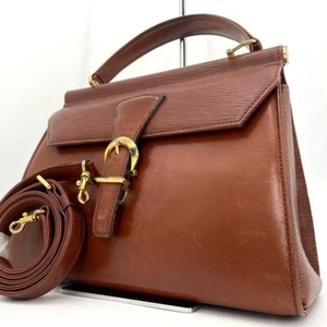 Valentino Garavani Bag Logo Shoulder Hand Tote Purse Brown Gold Leather Auth - Picture 1 of 14