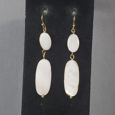Pendientes Colgantes Concha Tono Dorado Blanco Mediados de Siglo Retro Modernista Boho 2.25" Foto 1 de 4