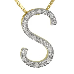 "S" SQUARE DIAMOND INITIAL 14K YELLOW GOLD REGULAR SIZE - Picture 1 of 1