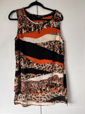 Women’s Size 16 Debenhams sleeveless pattern blouse orange and black vest top - Image 1 of 3