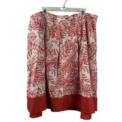 Lane Bryant Skirt Womens 24 Red White Leaf Print Linen Blend Pleated Pockets - Image 1 of 4