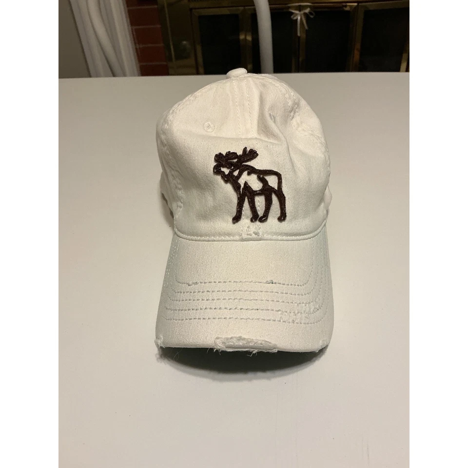 De Colección Y2K Abercrombie Blanco Envejecido Alce Grande Bordado Sombrero Talla Única Foto 1 de 4
