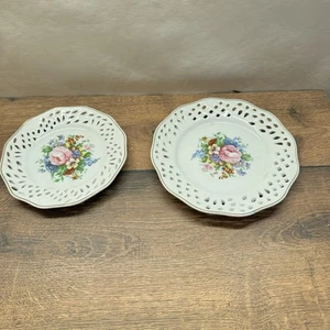 2x Porzellan Teller florale Dekor pierced edge plates - Bild 1 von 1