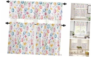 Easter Kitchen Curtains and Valances Set, Pink Blue Easter Egg Rod Pocket - Picture 1 of 8