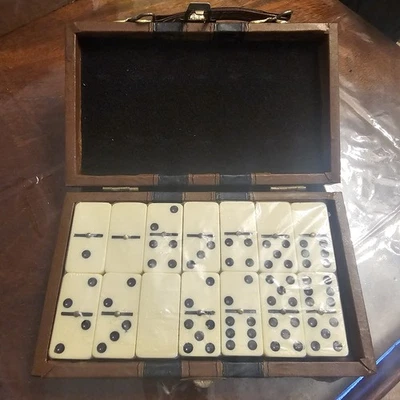 Double Six Domino In Brown Leather Case - Image 1 of 4