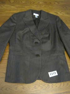 Ann Taylor Damen Blazer Jacke Größe 6P Zierlich Seide Baumwollmischung Braun Gestreift - Bild 1 von 14