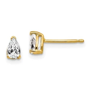 14k Yellow Gold 5x3mm Pear Cubic Zirconia Stud Earrings 0.42gm L-6 mm for Mom - Picture 1 of 4