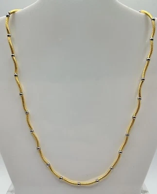 Fancy Mesh 2.75mm Beaded Ball 17” Chain Necklace 18k Two-Tone Gold 8.6 Grams - Image 1 of 4