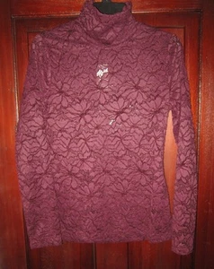 White House Black Market WHBM New S Top Shirt Blouse Lace Turtleneck Purple Plum - Picture 1 of 3