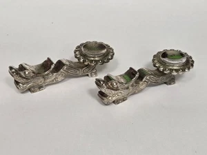 Century Chinese Dragon Brass Figurine Chopstick Spoon Rest Vintage Pair of - Picture 1 of 11