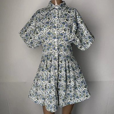 Exquise Womens Mini Shirt Dress Blue/Green Size L The Tobie Floral Short Sleeve - Image 1 of 4