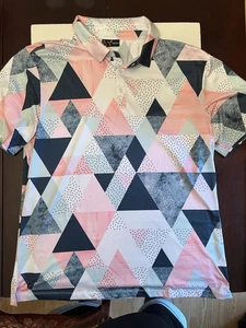 Yatta Golf Polo Shirt Men XXL Blue Pink Gray Performance Geometric Quick Dry - Picture 1 of 6