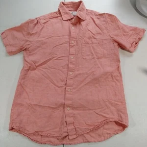 Hickey Freeman Shirt Mens M Peach Linen 60% Short Sleeve Travel Vacation - Picture 1 of 11
