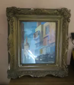 VINTAGE SIGNED MIDDLE EASTERN MARKET CITYSCAPE TURKEY PAINTING 9" X 11" FRAMED - Picture 1 of 14