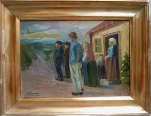 JANUS EMIL WEINREICH! FISCHER MIT FAMILIE AUSSERHALB DES HAUSES IN MEERESNÄHE - Bild 1 von 6