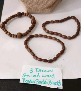 3 braun gebeiztes Holz Perlen Stretch Armbänder - Bild 1 von 10