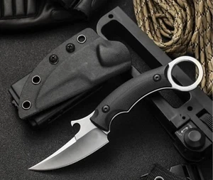 D2 Karambit Hunting Tactical Fixed Blade Knife G10  Black New - Picture 1 of 1