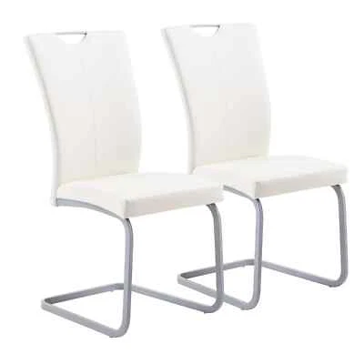Juego 2 sillas de comedor modernas tapizadas respaldo alto imitación cuero asiento de cocina blanco Foto 1 de 4