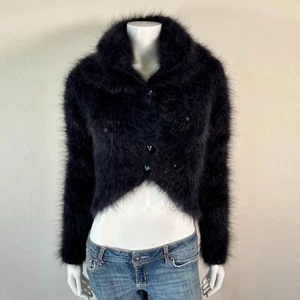 Maglione Bolero 80% Angora Fuzzy Vintage GIORGIO ARMANI Nero 34 nel busto - Foto 1 di 9