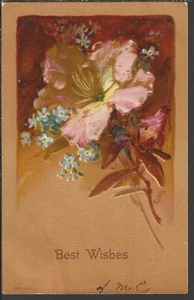 BEST WISHES Floral ~ 1907 Embossed - Picture 1 of 2