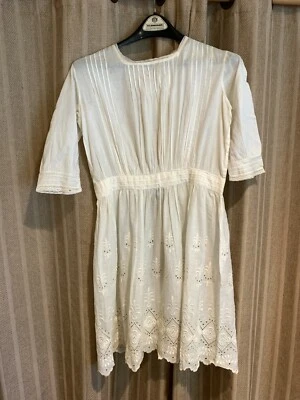 Antique Victorian white linen pre-teen lawn dress Excellent condition 26" Waist - Image 1 of 4