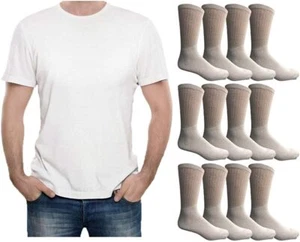 24PK Bulk Case Mens T Shirt and Crew Sock Set ( White Crew (9-11) - White T (L) - Picture 1 of 7