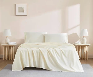 Luxury Cotton 144 Thread Count Organic Cotton 4-Piece Sheet Set, King, Fresh Ivo - Picture 1 of 12