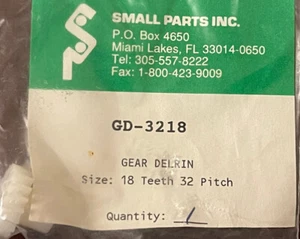 GD-3218 Plastic Gear Delrin, 32 Pitch, 18 Teeth - NEW - FREE SHIPPING - Picture 1 of 2